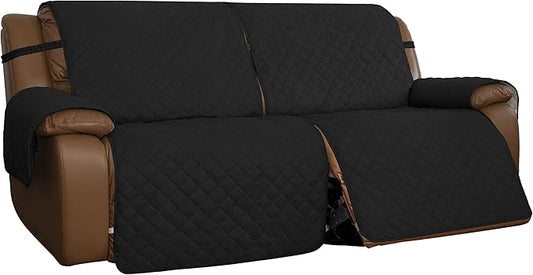 Easy-Going Oversized Loveseat Recliner Cover, Reversible Couch Cover for Double Recliner, Split Sofa Cover for Each Seat with Elastic Straps for Kids, Dogs, Pets(Oversized 2 Seater, Black/Beige)