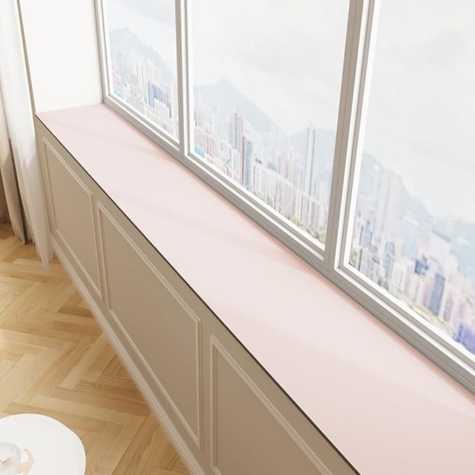 Window Sill Cushion Pad - Narrow Adjustable & Waterproof Window Seat Mat for Bay Windows, Absorbent Dust-Proof Liner with Non-Slip Backing,Cut-to-Fit (Pink, 39''x4'')