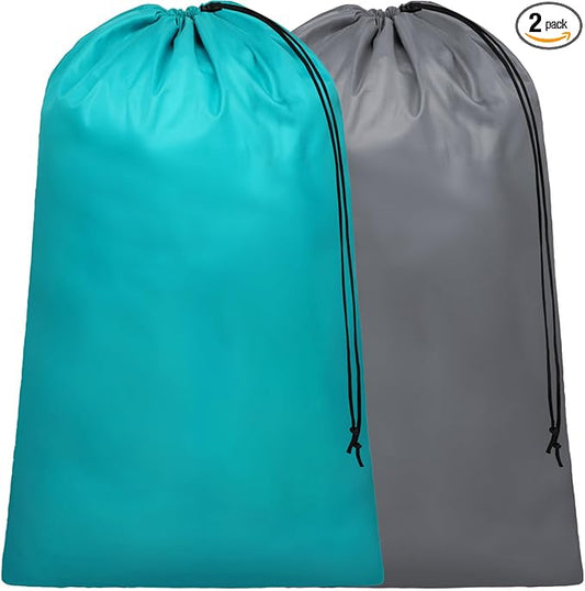 F-color Travel Laundry Bags 2 Pack - Cruise Essentials 2026 Washable Large Dirty Clothes Organizer Pouch 24 x 36 Inch for Cruise Ship Cabin, Summer Camp & College Dorm Hamper Liner, Blue & Gray