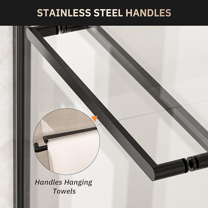 Glass Shower Door 44-48" W x 72" H Semi-Frameless Double Sliding Bathroom Shower Doors with 1/4 inch Clear Tempered Glass for Walk-in Shower, Matte Black
