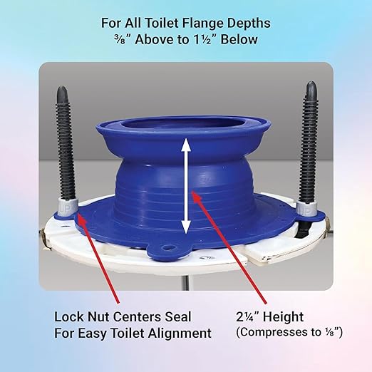One N Done Toilet Flange Repair Kit – Complete Toilet Wax Ring Replacement Kit – Durable Waxless Toilet Ring – Includes Toilet Flange Bolts, Toilet Bowl Caps, and Toilet Flange Extension Kit (1 Pack)