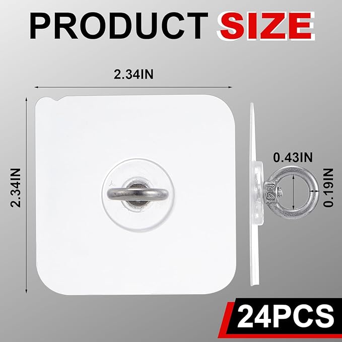24 Pcs Heavy Duty Adhesive Ceiling Hooks Ceiling Wall Christmas Hooks Hangers Without Nails Practical Stainless Steel Waterproof for Indoor Outdoor Home Office Kitchen Hanging Plant