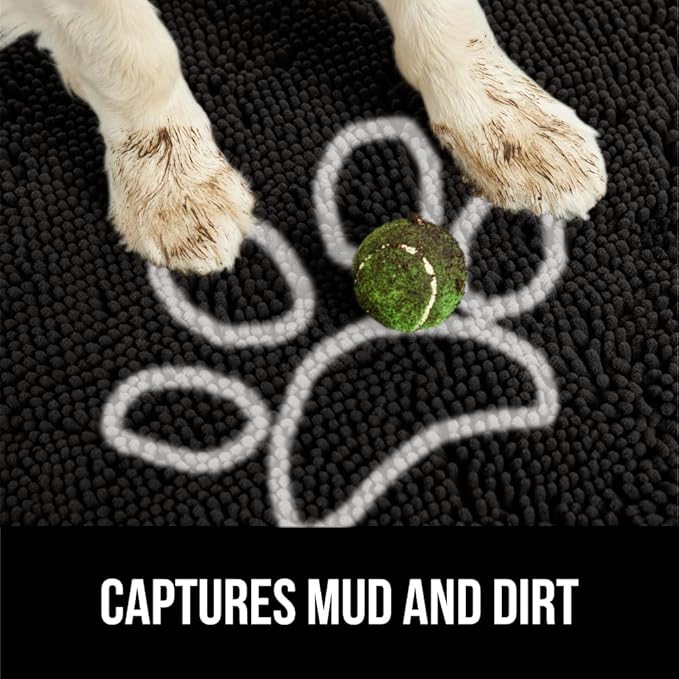 GORILLA GRIP SoakSTOPPER Dog Door Mat, 48x30 Machine Washable Rug Absorbent Doormat Captures Moisture Mud Dirt, Quick Dry Soft Chenille Entryway Rugs Indoor Entrance Mats for Dog Paws, Black White
