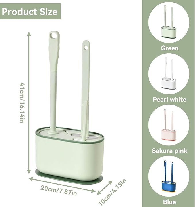 Cyrank Toilet Brush and Holder, Toilet Bowl Brush with Caddy Bathroom Stiff Bristles Toilet Scrub Brush Toilet Bowl Brush Holder Set Deep Cleaning Toilet Cleaner Scrubber Under Rim(Greens)