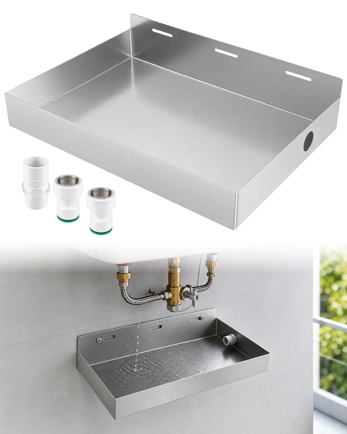 Tankless Water Heater Drain Pan, Stainless Steel Wall | Home Repair - Image 1