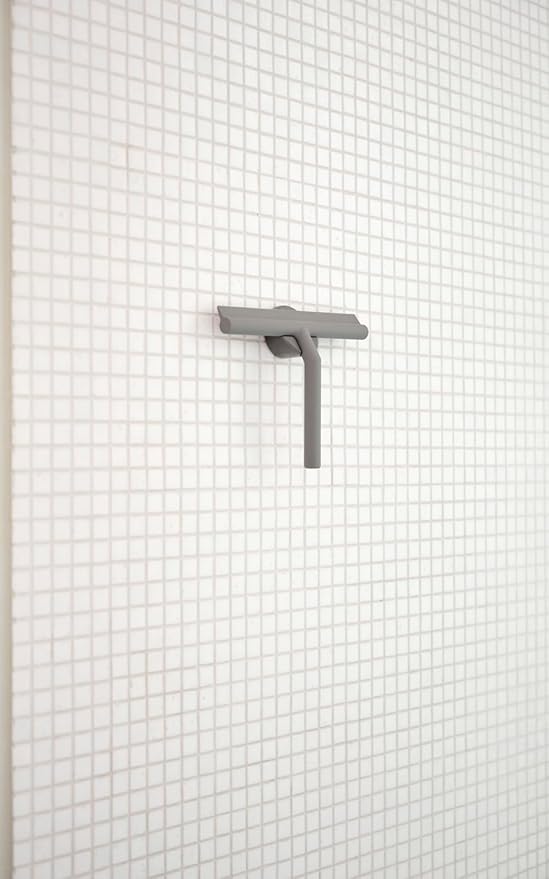 Zone Denmark Effortless Elegance Glass Wiper with Magnetic Holder for Stylish and Convenient Bathroom Maintenance Grey Marl, 6.7"x 8.3"inches