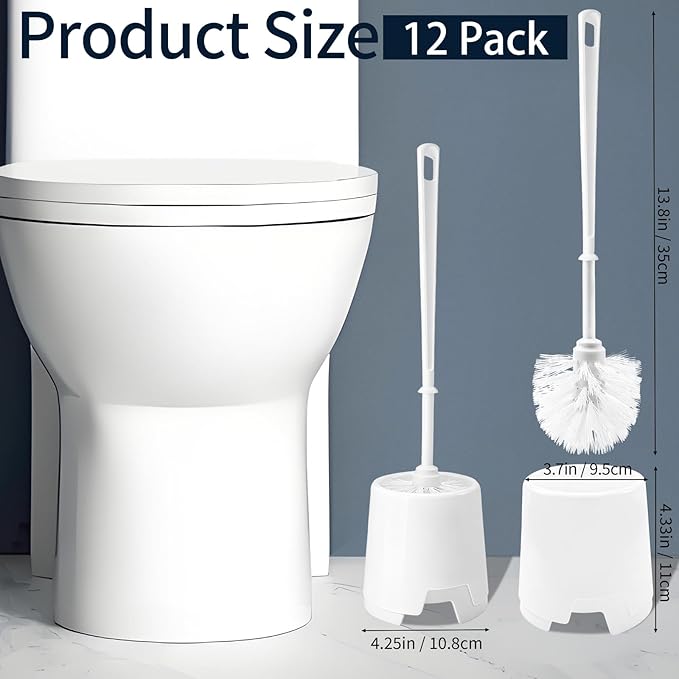 12 Pack Toilet Brushes and Holders Set,13 Inch Toilet Bowl Brushes for Bathroom,Toilet Scrub Brush with Storage Rack for Bathroom Accessories White