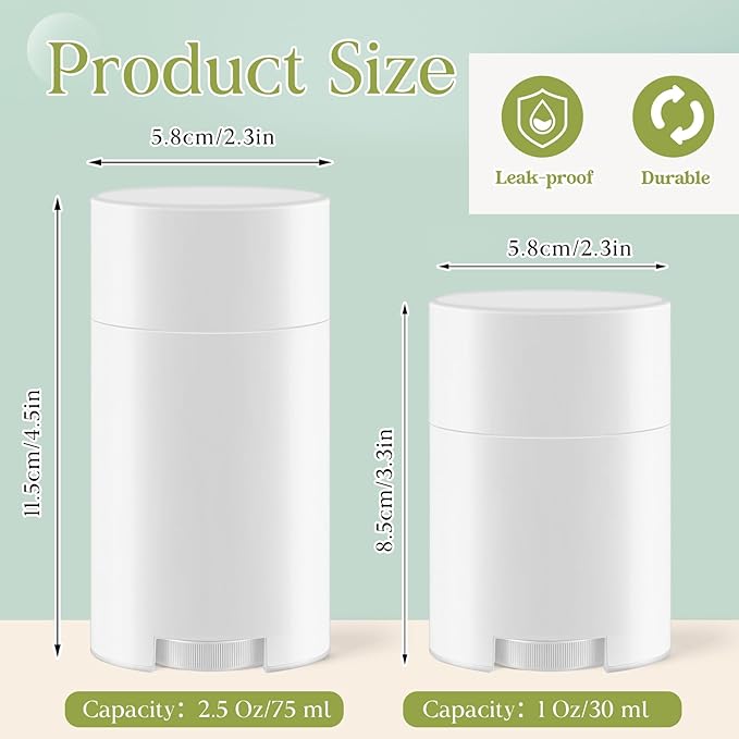 50 Pack White Empty Deodorant Containers, 30ml/1oz, Bottom Filling, Refillable Deodorant Tubes Lipstick Balm Tubes Twisted, Plastic Oval for Homemade DIY Aromatherapy, Balm, Lotion