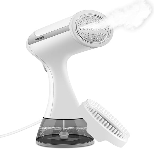 BUNUD Handheld Steamer for clothes 1500W: 20S Heat-up Garment Clothes Steamer with 300ml Water Tank - Portable Fabric Wrinkle Remover - Steam Iron 2 In 1 with Brush for Home/Office/Travel (White)
