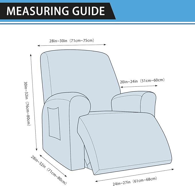 Chair Covers 4-Pieces Recliner Chair Covers 1 Seater Cover for Recliner Chair Leather Look Recliner Slipcovers with Pockets Spandex Fabric Furniture Covers(Recliner, Light Grey)