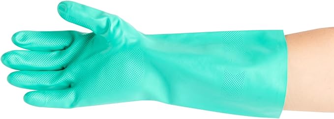 Restaurantware Nitrile Gloves 10 Count 15 mil Chemical Resistant Gloves Abrasion-Resistant Kitchen Cleaning Latex-Free Green