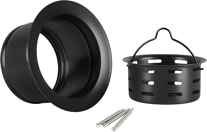 LQS Extended Sink Flange with Deep Basket Strainer, Deep Garbage Disposal Sink Flange for Kitchen Sink, Fit for 3-1/2 Inch Standard Sink Drain Hole, Black Sinks Flanges