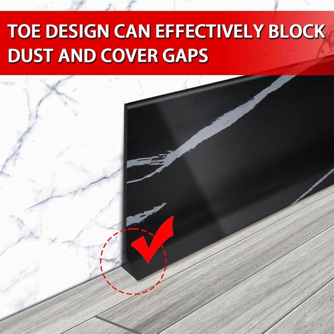 FONUNO Vinyl Wall Base Baseboard Molding Trim 4" Flexible Self Adhesive Rubber Wall Base Moulding Trim Peel and Stick Design, 4 Inch x 40 Feet, Black Stone Grain