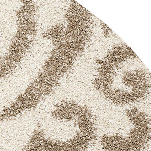 SAFAVIEH Florida Shag Collection 5' Round Cream/Beige SG462 Damask Non-Shedding Living Room Bedroom Dining Room Entryway Plush 1.2-inch Thick Area Rug