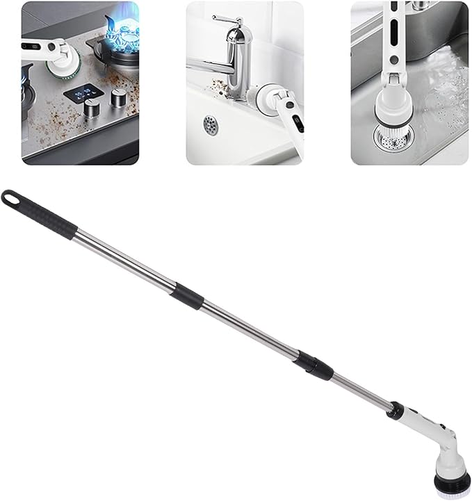 YUYTE Electric Spin Scrubber,Cordless Cleaning Brush with 9 Replaceable Heads,Adjustable Extension Handle, 90 Mins Long Lasting Power for Bathroom, Shower, Tub, Tile, Floor, Car (White)