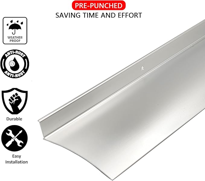 Heavy-Duty 5.12" W 55.1" L Door Rain Drip Guard Overhead,Aluminum Drip Cap for Exterior Doors Window Top,Rain Drip Edge Flashing,Water Deflector,Rain Diverter,Anodized Silver 1PCS