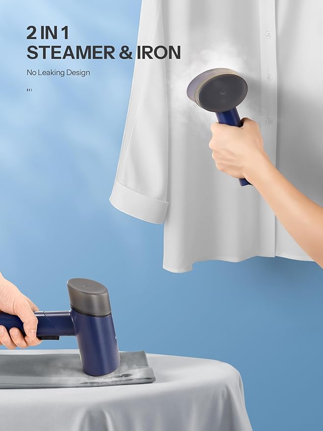 Travel Steamer for Clothes, Reemix Garment Steamer with Dual Voltage 100-240V for Wordwide Use, Foldable Handheld Garment Fabric Wrinkle Remover and Steam Iron 2-in-1, 20 Second Fast Heat-up (Blue)