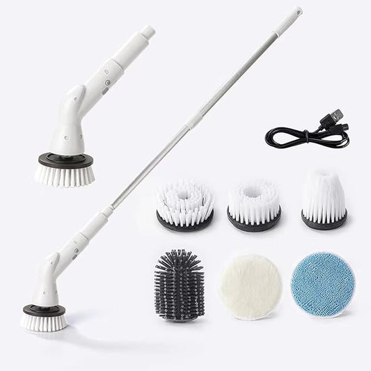 Electric Spin Scrubber, Cordless Bathroom Shower Cleaner, Cleaning Brush with 9 Brush Heads 2H Power Dual Speed, Adjustable & Detachable Long Handle, IPX7 Waterproof for Tub Tile Floor Car