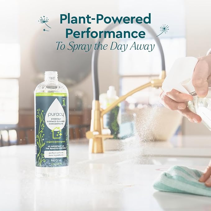Puracy Multi-Surface Cleaner Concentrate - Plant-Powered All Purpose Cleaner - Surface Cleaner Solution As Seen on TikTok (Organic Lemongrass, 16 fl oz, 1 Pack)
