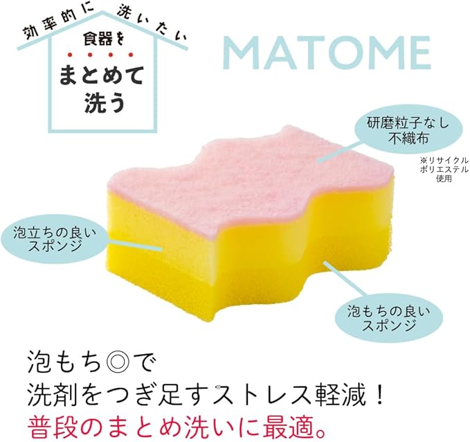 Kikron Kitchen Sponges, for Bulk Washing, 1 x 4, Foam Moss, Scratch Resistant, Small Size, Easy to Grip, Wave Shape, Made in Japan, Loosen Scrubs