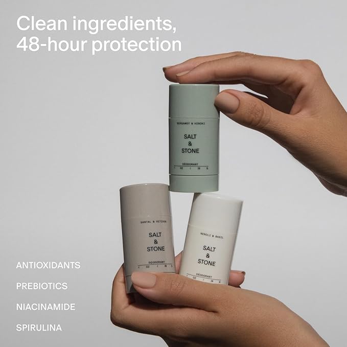 SALT & STONE Aluminum Free Deodorant | Extra Strength 48 Hour Protection for Women & Men | Made with Seaweed Extracts, Niacinamide & Prebiotics (Mini Deodorant Discovery Set)