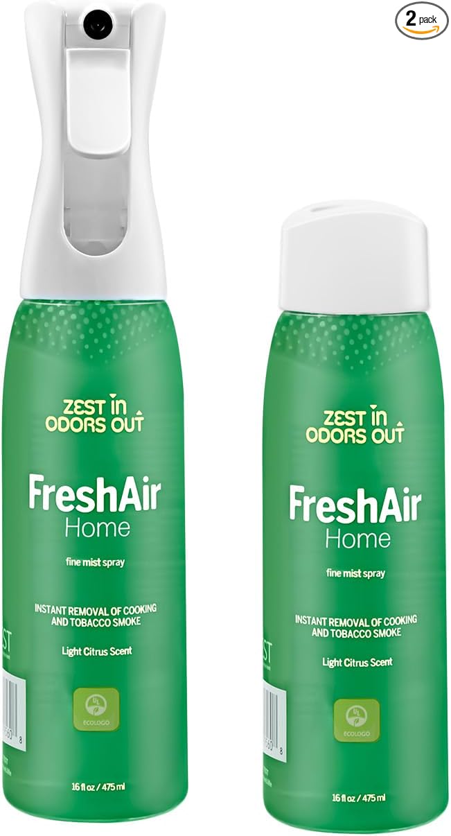 House of Zest FreshAir Home – Eliminate household odors, from trash, laundry, bathroom/diaper stink, and pet funk. Chemical Free, made with plant-based ingredients, with light citrus scent.2pk 32fl oz