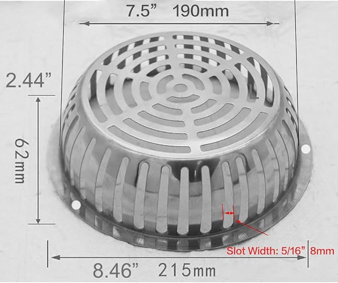 SUS304 Stainless Steel Roof Dome Drain Cover Strainer Anti-Clogging Atrium Grate 2pcs/pk (Φ: 8.5 inch-5PKS)