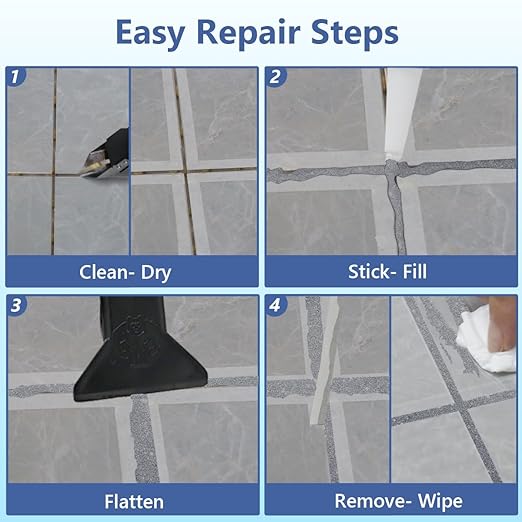Tile Grout Repair Kit, Grout Filler Paste with Silicone Trowel Scraper, 17.64oz, Waterproof