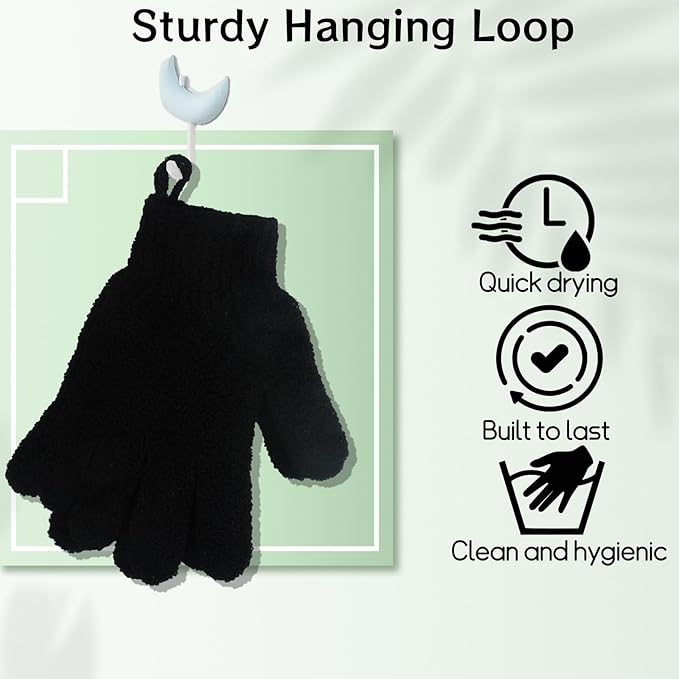 108 Pcs Exfoliating Glove Bulk with Hanging Loop Black Shower Gloves for Men Women Massage Scrubs Beauty Spa Body Bath Dead Skin Remover Exfoliating Body Scrubber