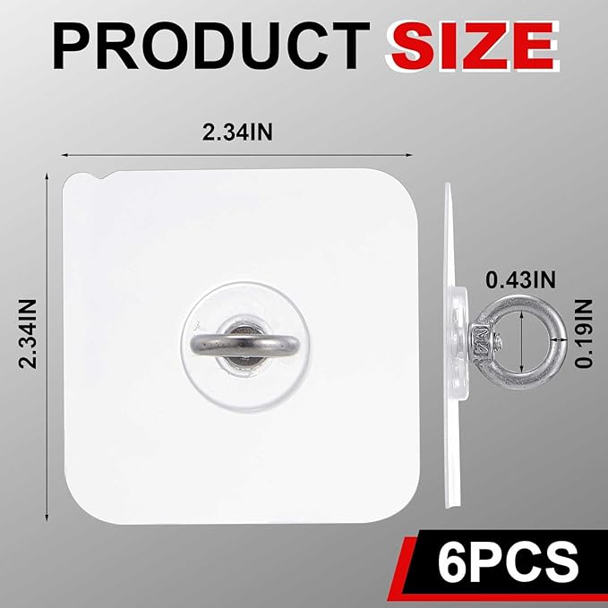 6 Pcs Heavy Duty Adhesive Ceiling Hooks Ceiling Wall Christmas Hooks Hangers Without Nails Practical Stainless Steel Waterproof for Indoor Outdoor Home Office Kitchen Hanging Plant