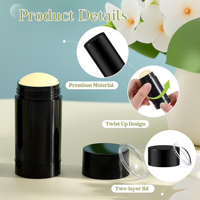 30 Pcs Empty Deodorant Containers Twist up Filling Stick Plastic Deodorant Container Refillable Bottles Bottomfill Round Lip Balm Tubes for Homemade DIY Lipstick Crayon(50 ml,Black)