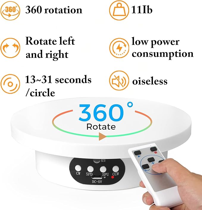 YVV Motorized Rotating Display Stand for Epoxy Glitter Tumbler, 360° Cup Turner Electric Turntable for Products Photography, Adjustable Speed and Direction Bling Bling Tumbler Making Supplies Spinner