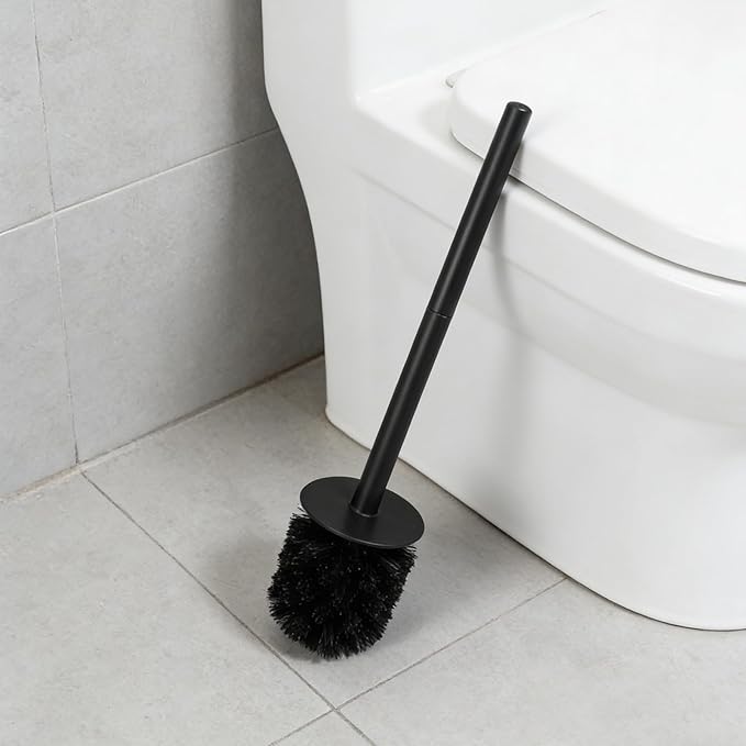Toilet Bowl Brush Holder Set: Bathroom Toilet Deep Cleaning Scrubber with Cover - Compact Round Cleaning Tools for Washroom Bathroom (Black)