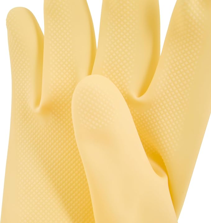Restaurantware Latex Gloves 10 Count 13 Inch Extra Large Textured Grip Disposable Gloves for Kitchen Safety, 22-Mil Thickness and Long Cuff Yellow Rubber Gloves for Food Preparation and Cleaning
