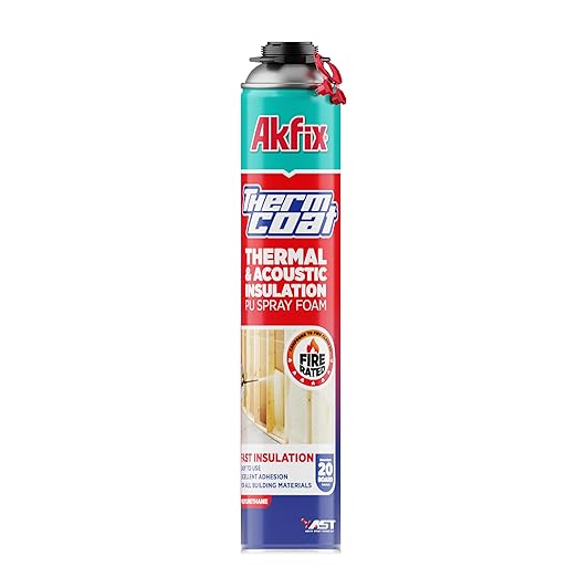 Akfix Thermcoat Fire Rated Spray Foam Insulation 20 sq ft (1x27.1 oz) - (R-Value 11.32/2 inch) Closed Cell Expanding Wide Sealant Thermal Insulation for Walls and Attic - Gun&Cleaner NOT Included