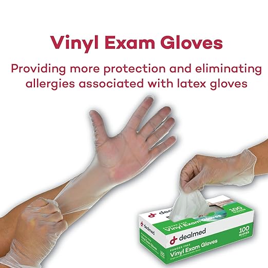 Dealmed Vinyl Exam Gloves - 1000 Count Large, Powder-Free Disposable Medical Gloves, Latex-Free for Healthcare, Food Service & First Aid