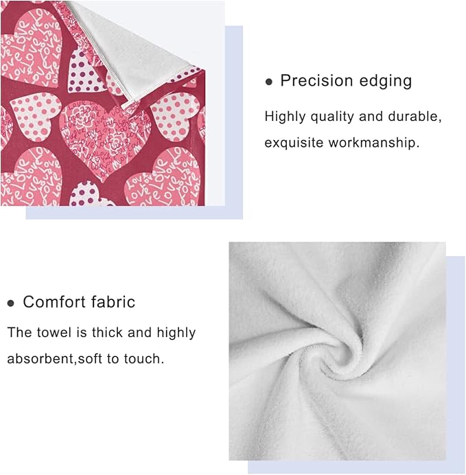 Pfrewn Pink Plaid Hearts Towels Set of 3 Romantic Love Dot Spring Bathroom Towel Soft Absorbent Bath Hand Towels Washcloth Guest Towel Sets Mother's ValentineDecorations