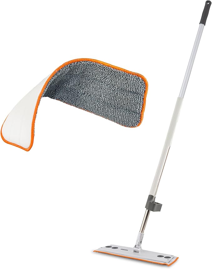 Superio Self-Wringing Microfiber Cleaning Mop with Hands-Free Wringing Blade and Reusable & Washable 8" x 4.5" Microfiber Mopping Pad for Home, Kitchen, Bathroom, Streak-Free Cleaning