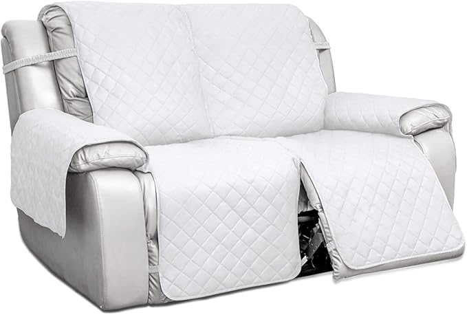 PureFit Water Resistant Reversible Sofa Covers for Reclining Sofa 2 Seat - Non Slip Split Recliner Couch Cover for Double Recliner, Washable Furniture Protector for Kids, Dogs (2 Seat, White/White)