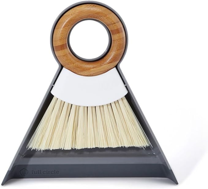 Full Circle and Brush Set, White Tiny Team Mini Dustpan & Tough Stuff All-Purpose Scrub Brush, White 4.45" x 5.12" x 3.82"