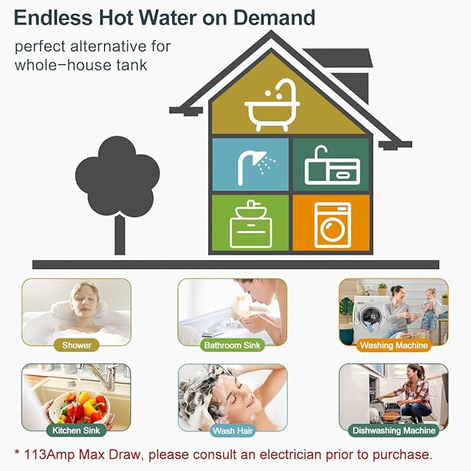 Tankless Water Heater, ECOTOUCH 27kW 240V Water Heater Electric Hot Water Heaters, Instant Hot Water with Self-Modulating, Up to 6.5GPM for 2-4 Point of Use, ETL Certified, ECO270S White