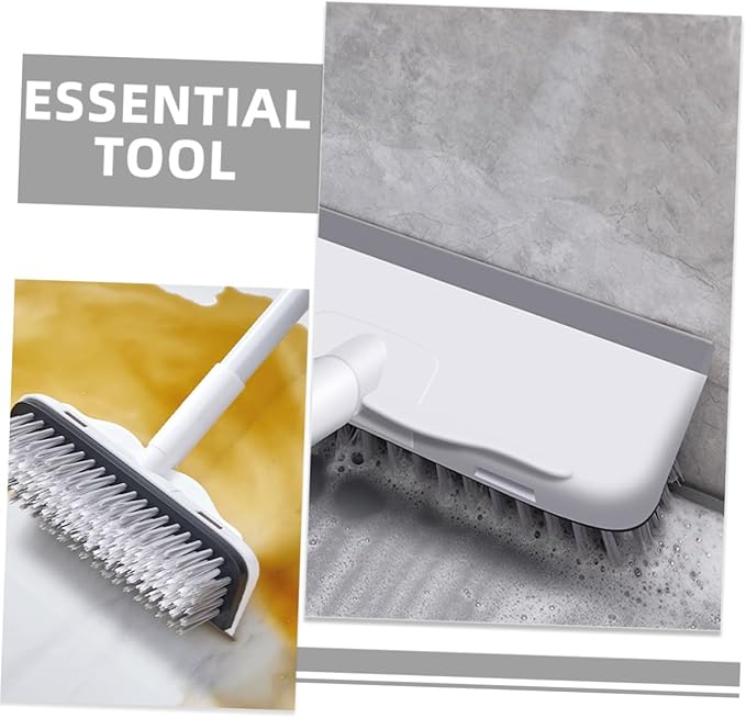 Long Handle Floor Scrub Brush with Squeegee Heavy Duty Tile Scrubber for Bathroom and Household Floor Cleaning Ergonomic Water Removal Tool