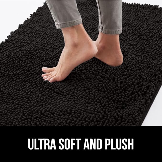 GORILLA GRIP SoakSTOPPER Dog Door Mat, Machine Washable Rug Absorbent Doormat Captures Moisture Mud Dirt, Quick Dry Soft Chenille Entryway Rugs Indoor Entrance Mats for Dog Paws, 24x16 Black