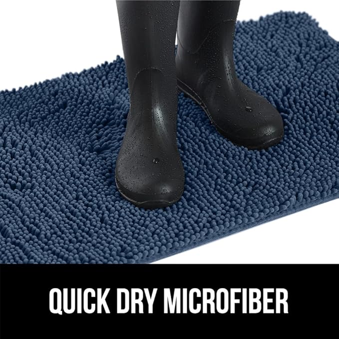 GORILLA GRIP SoakSTOPPER Dog Door Mat, 30x20 Machine Washable Rug Absorbent Doormat Captures Moisture Mud Dirt, Quick Dry Soft Chenille Entryway Rugs Indoor Entrance Mats for Dog Paws, Navy Blue