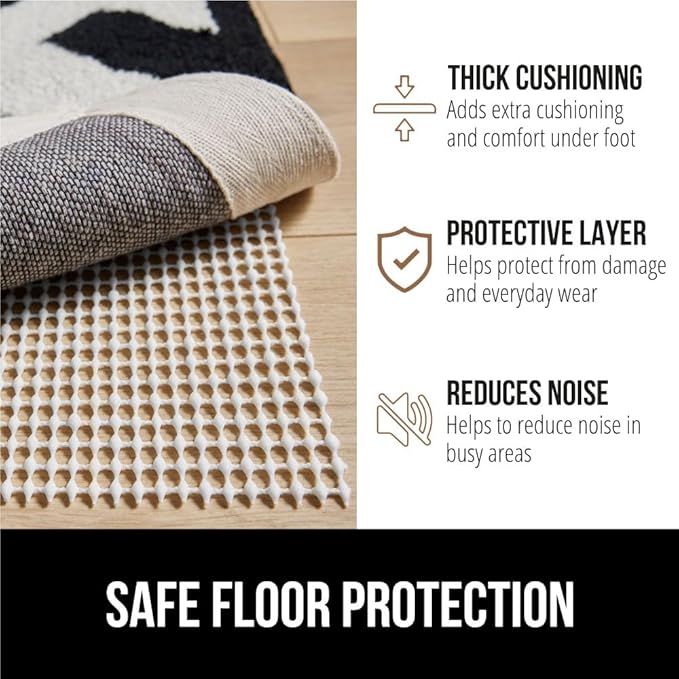 GORILLA GRIP Strong Rug Pad Gripper, 5x8 FT, US Designed, Grips Help Keep Area Rugs Safe and in Place, Slip and Skid Resistant Pads for Hard Floors, Under Carpet Mat Cushion and Hardwood Protection