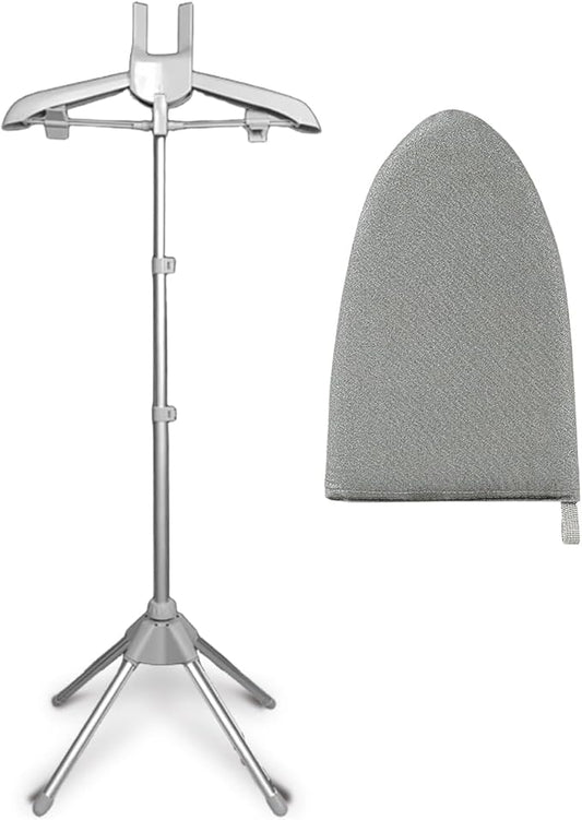 Garment Steamer Rack with Ironing Gloves for Clothes, Foldable Garment & Clothes Drying Rack, Adjustable Height, Garment Hanger Drying Rack for Including Ironing Gloves, Clothes Rac (Grey)