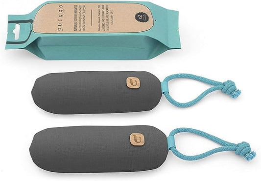 Bamboo Charcoal Shoe Deodorizer Air Purifying Bag - Natural Odor Eliminator - Last 365+ Days - No Chemicals - Air Freshener for Shoes and Closet - Remove Odor Naturally - [2 Pack] [Gray]