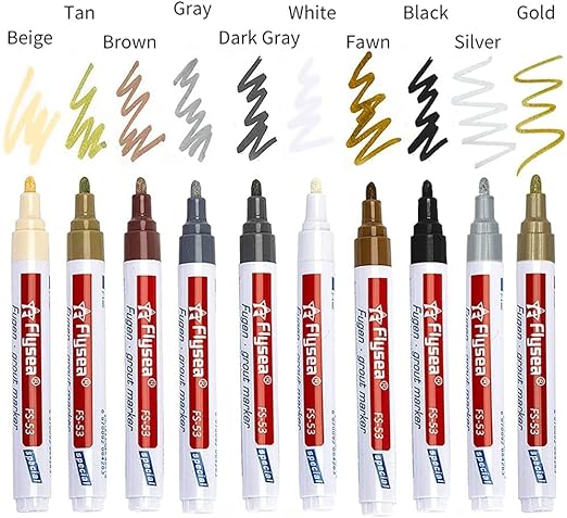 10 Pieces Tile Pen Wall Grout Color Pen Tile Repair Pen Refill Wall Gap Grout Renew Marker for Tiles Floor Kitchen Bathroom(Gray)