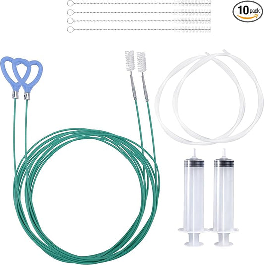 BOXOB 10 Pcs Car Sunroof Drain Cleaning Tool, 2 118in Flexible Long Pipe Cleaners with 4 Cleaning Brush 2 Syringe & Syringe Hose Heart Shaped Handle Soft Drain Brush for Auto Sunroof Wiper Hole