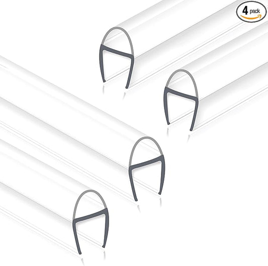 Glass Shower Door Seal Strip, 4 Pack x 39" U for 3/8 Inch Glass Sliding Frameless Shower Door Side Seal, Vertical Shower Door Seal, Ultra Clear Polycarbonate Door Sweep Stop Shower Leaks